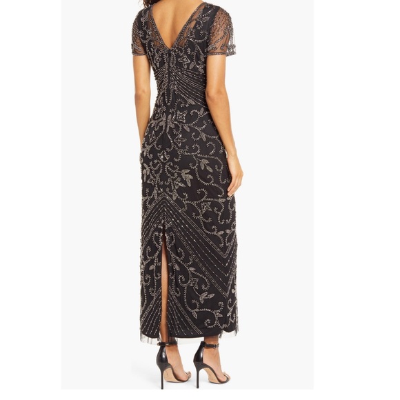 Pisarro Nights Beaded Mesh Column Gown Dress Size 18 - Picture 2 of 11